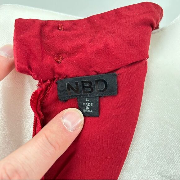 NBD Red Floral Black Gold Beaded Halter Cocktail Mini Dress Size Large - Picture 6 of 12